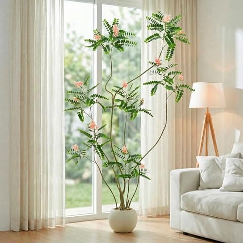 FSOHOI Artificial Mahonia Fortunei Tree - 6FT Artificial Plants Indoor, Fake Floor Plant with White Planter, Tall Sumac Faux Plants for Decor Indoor Home Sala Office Hotel Patio Studio(Pink