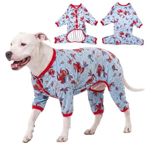 LovinPet Giant Big Dog Pajamas, Rabbit and Wild Horse Print, Clothes for Dogs, Lightweight Stretchy Pullover Dog Jammies, Full Coverage Large Breed Dog Onesie, Pet PJ's, L - Image 1