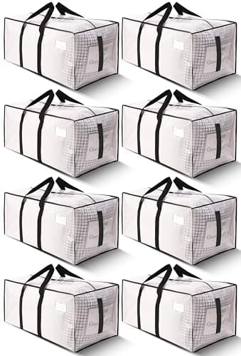 HOMESURE Supports 200lbs Heavy Duty Moving Bags - Strong Zipper & Wrap-Around Handles - Water-Resistant Storage Totes, Durable Alternative to Moving Boxes - 8 Pack - Semi-Transparent - Image 1