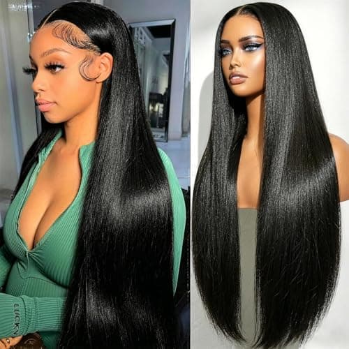 RUNBUY 26Inch Straight Wigs Human Hair 13x6 Real frontal Wig 220 Density HD Lace Front Wigs Human Hair Pre Plucked Straight Human Hair Wig for Women Natural Black No Synthetic Fiber True to Length - Image 1