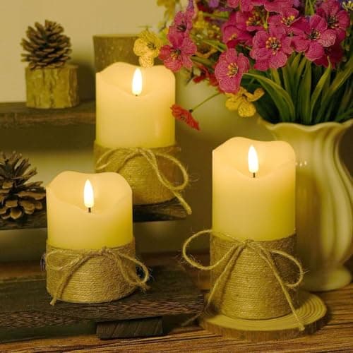 Homwamee Flameless Candles with Remote Timer-3D Flickering Hemp Rope LED Candles Set of 3(4”/5”/6”, Battery Powered for Home/Wedding/Party/Table Decorations - Image 1