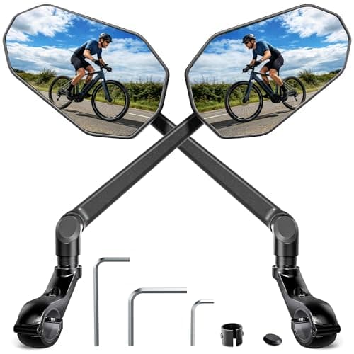 2pcs Bike Mirror Handlebar Mount 360° Adjustable, Wide Rear View Mirror Bicycle Mirrors for Handlebars with HD Real Glass and Long Arm, Bike Rear View Mirror for Scooter, Motorcycle, Bike Accessory