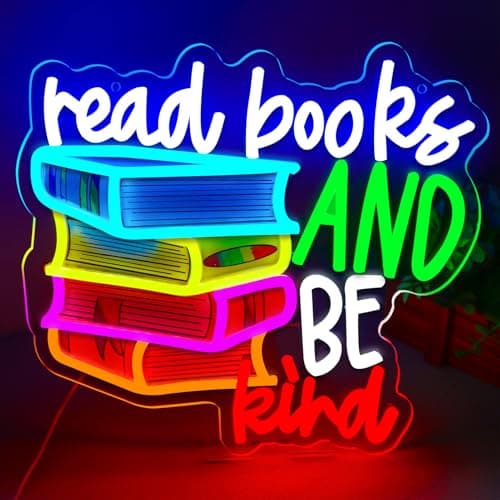 WittyRhE LED Read Books Be Kind Neon Signs Classroom Neon Lights Wall Decor for Reading Room, Classroom, Bookstore, Library, Museum, Study Room Gifts Art for Book Lover, Kids,Friends,family-13.4 x 12.6 IN-USB Powered-Acrylic - Image 1