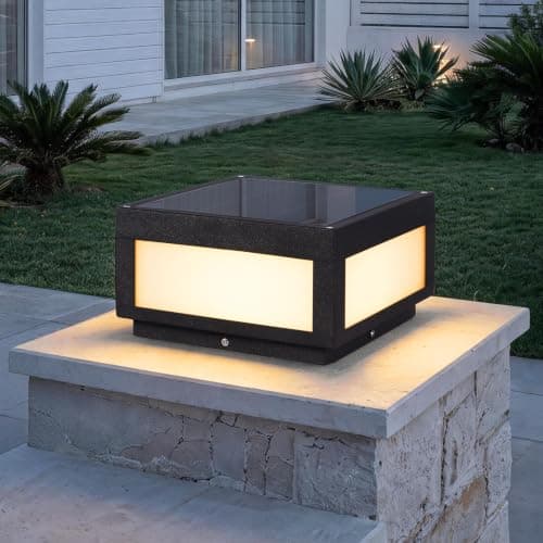 PAKEDANDUN Solar Post Lights Outdoor, 9.84" Solar Pillar Lights Outdoor, IP54 Waterproof Column Light Outside with E26 Bulb, 3000K LED Post Lamp Dusk to Dawn, Modern Pillar Light for Patio Garden