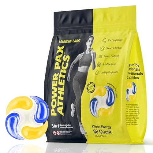 Laundry Labs PowerPax Athletics 5-in-1 Laundry Detergent Pods, Cleaning for Everyday Laundry + Activewear, Enzyme Odor & Stain Remover, Heavy-Duty Freshening, Citrus Energy, 36 ct - Image 1