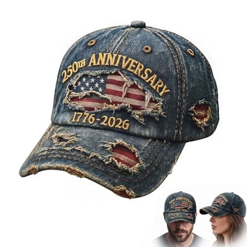 Anki HappiGo 250th Anniversary USA Hat 1776-2026 Distressed Denim Baseball Cap, Patriotic Adjustable Blue Hat for Veterans Patriots Parade Road Trip Backyard BBQ - Image 1