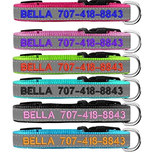 Reflective Personalized Dog Collar - Custom Embroidered Dog Collars with Pet Name and Phone Number for Boy and Girl Dogs, 4 Adjustable Sizes, XSmall,Small, Medium and Large