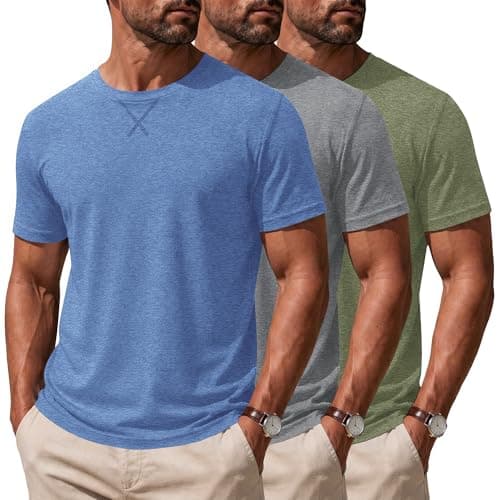 Poriff 3-Pack Men's Summer Short Sleeve Shirts, Breathable Muscle Tee, Athletic Fit Active Wear Training T-Shirts with V-Notch Neckline XL - Image 1