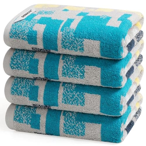 SEMAXE Hand Towels for Bathroom, 100% Cotton Towels with Hanging Loops, Soft and Absorbent, 4 Pack Hand Towel Set for Gym, Shower, Hotel and Spa, Decorative Checkered Towel - Image 1
