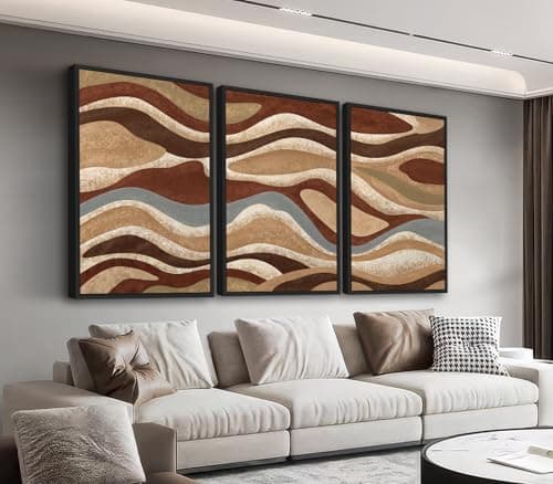 Large Framed Abstract Wall Art - Brown Mountain Range Wall Decor Painting 24"x36" Set of 3 Modern Prints Rustic Retro Canvas Pictures for Living Room Bedroom Office Artwork - Image 1