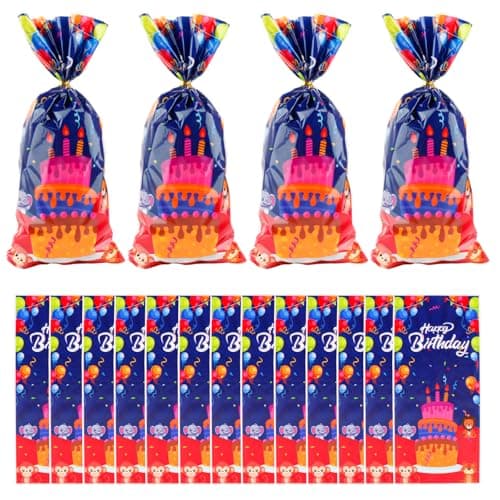 LERCTH Birthday Drawstring Bags & Cellophane Treat Bags, Colorful - Image 1