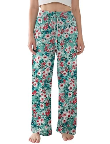 Miniyear Womens Pj Pajama Pants Bottoms Super Soft Comfy Lounge Pants Sleepwear Floral Print Pjs with Elastic Waistband & Pockets - Image 1