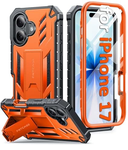 FNTCASE for iPhone 17 Phone Case: Military Grade Drop Proof Protection Mobile Cover with Kickstand | Matte Textured Rugged Shockproof TPU | Protective Sturdy Phone Case - 6.3 inch Orange - Image 1