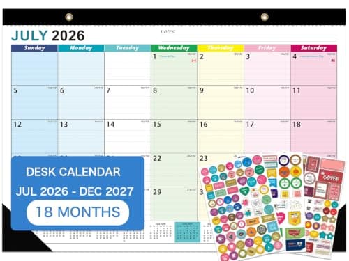 2026-2027 Desk Calendar - 18 Month Desk Calendar 2026-2027, Jan 2026 - Jun 2027, 17" x 12", Large Desk Calendar with Thick Paper, Large Blocks, Stickers, Home or Office Calendar for Easy Organizing - Image 1