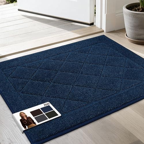 JSEI Dirt Trapper Door Mat 20"x32", Non-Slip Washable Entryway Mats, Dog Door Mat, Stain Resistant and Absorbent Floor Mats, Low Profile Welcome Mat for Front Back Door, Navy Blue