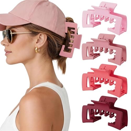 4 PCS Large Hair Clips for Baseball Cap, 4.1 Inch Hat-Friendly Claw Clips for Women Girls, Non-Slip Strong Hold Trucker Hat Hair Claw Clips for Thick Thin Hair, Rose Pink (Patent Pending) - Image 1