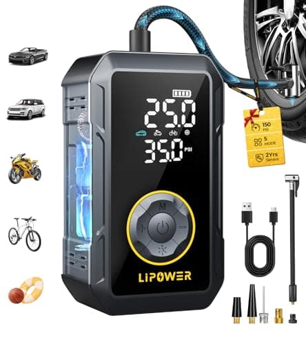 Lipower Tire Inflator Portable Air Compressor,150PSI Cordless Air Pump for Car Tires,1 Min Fast Inflation,4000mAh Tire Inflator with LED Light,Auto Shut-Off & Digital Pressure Gauge Suitable for Car - Image 1