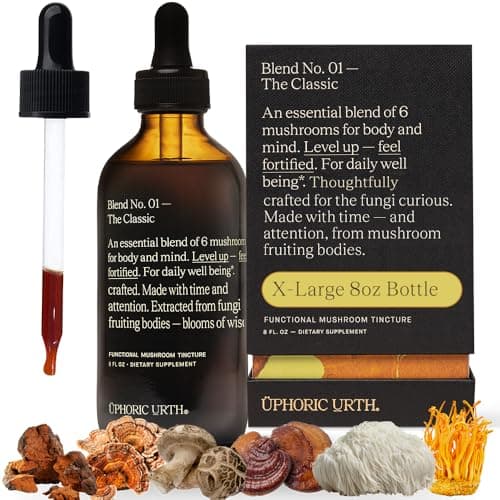 UPHORIC URTH Mushroom Complex Tincture - 6 Mushroom Blend with Lion's Mane, Reishi, Chaga, Turkey Tail, Cordyceps & Shiitake, Double-Extracted Fruiting Body Liquid Drops, Vegan, 8 fl oz, 240 Servings - Image 1