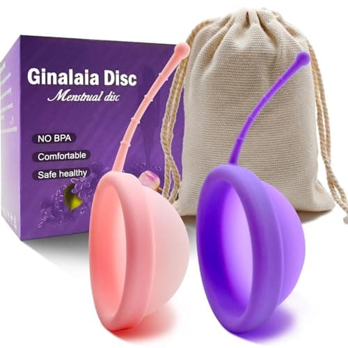 Ginalaia Reusable Menstrual Disc, Ultra-Soft Medical-Grade Silicone Period Disc for Women Wear 12 Hours 2 Size for Light & Heavy Flow Removal String (Purple+Pink, L+S) - Image 1
