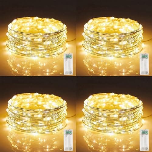 4 Pack Fairy String Lights,6.56FT 20LED,2AA Battery Operated,Timer Founction,Copper Wire String Lights, IP65 Waterproof,Indoor/Outdoor flexible for DIY ,Party, Bedroom, flowers decoration(Warm White) - Image 1