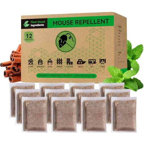 Natural Mouse Repellent Pouches (12-Pack) – Peppermint & Cinnamon Oil Rodent Deterrent – Plant-Based Mice Control for Indoor Use, Cars, RVs, Garages, and Pantries – Lasting Scent Barrier (12) - Image 1