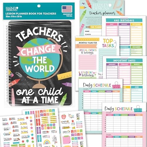 Hadley Designs Teacher Planner 2025-2026 – Lesson Planner Book for Teachers Must Haves, Undated Teacher Planners, Lesson Plan Notebook, Homeschooling Planners, Teachers Appreciation Gifts