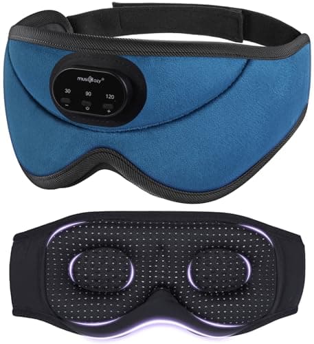 MUSICOZY 3D Bluetooth Sleep Mask with Headphones and Timer, Wireless Sleep Headphones for Side Sleepers, Eye Mask with Bluetooth Headphone, Unique Gifts for Men Women, Blue - Image 1