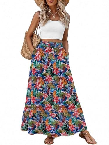 Heymoments Maxi Skirts for Women Floral Print Medium High Waisted Flowy 2026 Fall Trendy A Line Summer Cute Pleated Dressy Casual Fairy Boho Teacher Holiday Beach Vacation Long Skorts with Pockets - Image 1