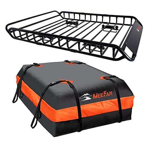 Roof Rack Carrier Carrier Basket 51"*36"*5"+Waterproof Bag 15 Cubic Feet(44"*34"*17"),and Cargo Net with Attachment Hooks,Ratchet Straps.200 Lbs Capacity,Universal Rooftop Large Size Roof Rack - Image 1