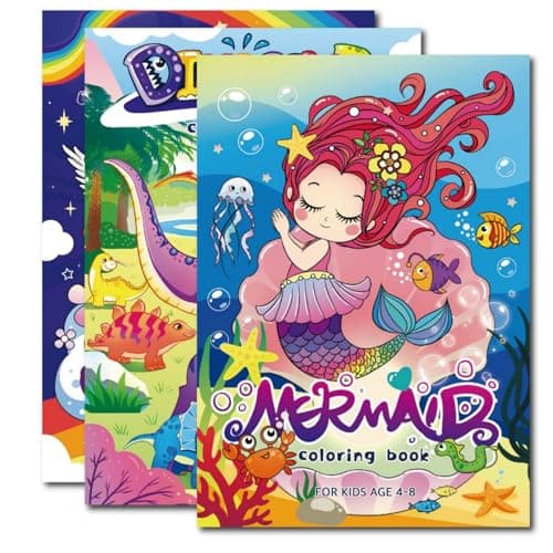 YECHISY 3 Pack Coloring Books for Kids: Funny Coloring Activity Books for Boys, Girls Ages 4–8, Cute Unicorn, Dinosaur & Mermaid Drawing Books for Travel, Party Favors (180 Pages Total) - Image 1