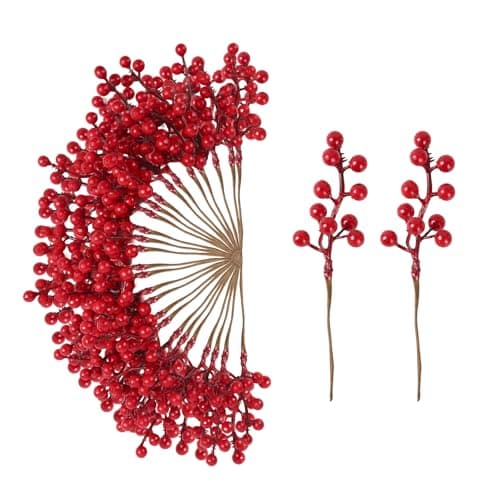 Kanxinr 50Pack Christmas Tree Decorations Artificial Berry Stems Red Berry Picks for Xmas Winter Holiday Home Centerpieces and DIY Flower Arrangements Ornaments - Image 1