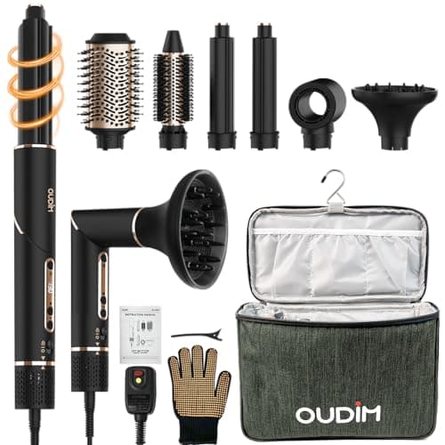 OUDIM 6-in-1 Multi-Functional Hot Air Comb, Interchangeable Brush Head, Negative Ion Hair Dryer Brush and Styler, Brushless Motor with 110000 RPM High-Speed, Rapid Drying, Storage Bag. - Image 1