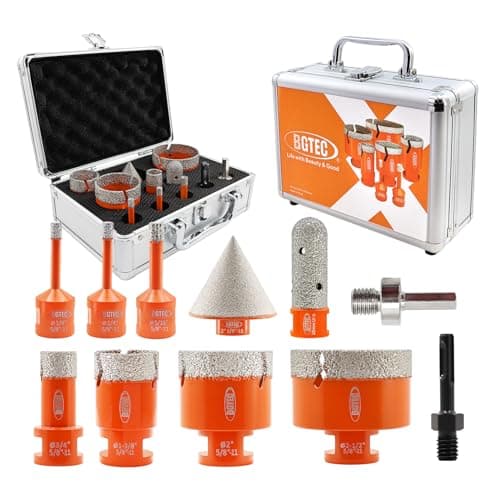 BGTEC Tile Hole Saw Kit Diamond - 11PCS 5/8-11 Thread Drill Bits 6/6/8/19/35/50/65mm+50mm Beveling Chamfer Bit+20mm Finger Bit+SDS/HEX Adapter for Pocelian Tile Ceramic Marble Granite Stoneware