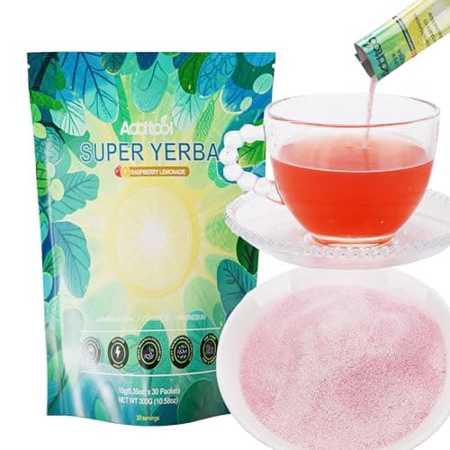 AddTool-super yerba packets - Instant Tea Powder, Yerba Raspberry Lemonade Vitality Tea,decaffeinated ,Natural Energy & Focus Boost- Clean Energy, Prebiotics and Probiotics Gut Health, Delicious sweet watermelon flavor,Supports your body's natural defenses.30 packages/bags