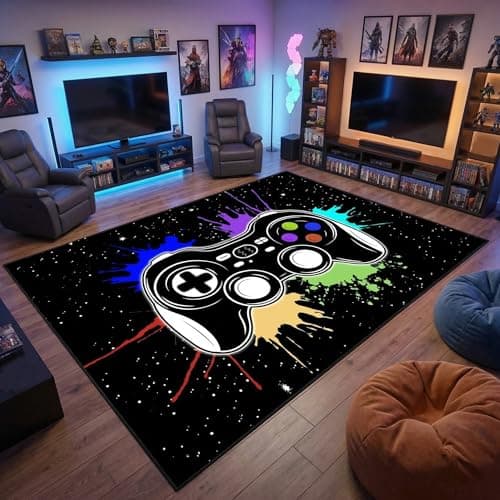 Gamer Rugs for Bedroom Boys Cartoon Painting Gamepad Home Carpet for Teens Cool Game Room Decor Gaming Carpet for Dining Living Room Playroom Floor Mats, 3'x5' - Image 1