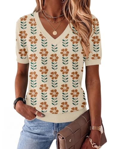Zeagoo Lightweight Sweaters for Women Short Sleeve Basic Top Casual Work Office Sweater Beach Fashion Vacation Chothing - Image 1