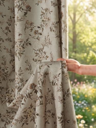 NICETOWN Ivory Floral Pattern Linen Blended Curtains 102 inch Long