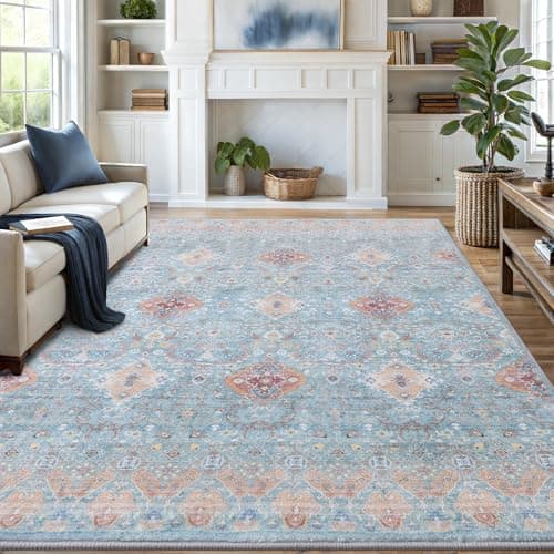 Vanmoos 6x9 Area Rugs for Living Room, Bedroom - Machine Washable, Non-Slip Bedside Rug, Large Soft Floor Carpet for Office, Dining Room, Farmhouse and Home Decor, Charm/Turquoise - Image 1