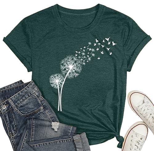 Womens Dandelion Shirts Boho Flower Graphic Tee Scatter Kindness T Shirts Casual Summer Floral Tops - Image 1