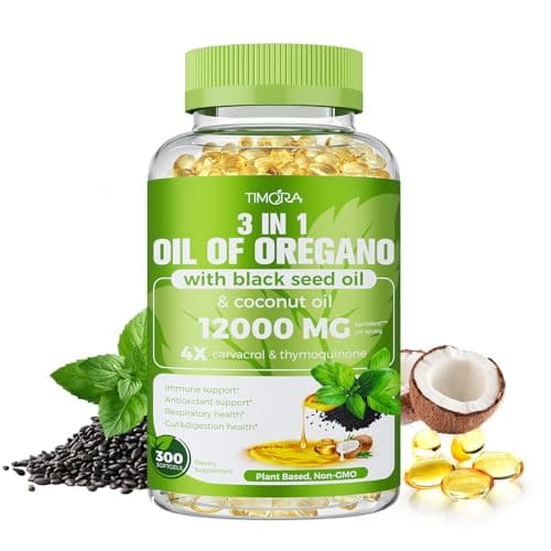 TIMORA 40:1 Oil of Oregano Softgels with Black Seed & Coconut Oil, 300 Count | 3-in-1 Formula for Digestive & Immune Support | Small, Easy-to-Swallow Capsules | Plant-Based, Non-GMO - Image 1