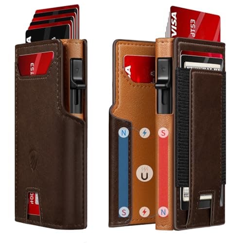 RUNBOX Wallet for Men 9-13 Cards RFID Blocking Aluminum Pop Up Card Holder with ID Window & Stretchable Cash Slot - Minimalist Smart Mens Wallet, Gifts for Men - Image 1