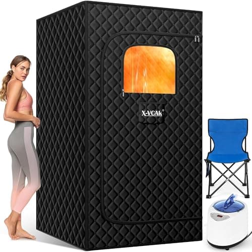 X-Vcak Portable Steam Sauna Tent for Home, Steam Sauna for Home with Steamer, 9 Temp Levels & 99 Min Timer, 5-Layer Waterproof Insulated, Folding Chair - Image 1