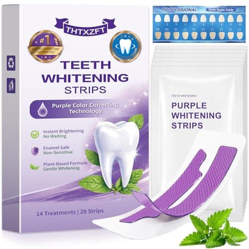Purple Teeth Whitening Strips for Sensitive Teeth,Advanced Color Correction Technology,Enamel Safe No Peroxide,Gentle Purple Whitener Removes Yellow Stains,28 Strips (14 Treatments) - Image 1