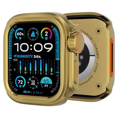 SDOCEBF Metal Alloy Case for Apple Watch Series 11/10 46mm, Apple Watch 46mm Case, Aluminum Bumper with Back Cover, Shockproof Protective Case for Gift-Ready, Gold - Image 1