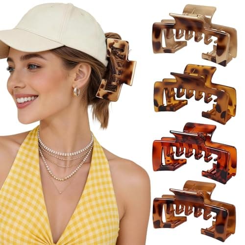 4 Pack Large Hair Clips for Women, 4.1 Inch Hat Claw Clips for Thick & Thin Hair, 2-in-1 Cute Hair Claw Clips Jaw Clips for Daily Use, Baseball Cap & Trucker Hat, Tortoise Shell (Patent Pending) - Image 1