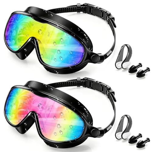 Aegend Swim Goggles for Adult Youth - 2 Pack Wide View Anti-Fog Anti-UV Swimming Goggles for Men & Women (Aqua & Birght Rose) - Image 1