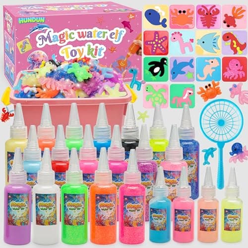 HunDun Pink Magic Water Elf Toy Kit Gifts for Girls,Large Capacity Aqua Fairy Water Gel Kit for Kids with 22 Gels & 14 Molds,Fun DIY Craft Kit,Squishy Maker,Make Your Own Squishies,Magic Water Pets - Image 1