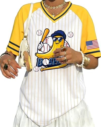 Baseball Jersey for Women Striped Baseball Shirts Funny Game Day Tshirt V Neck Fan Jersey Tee Tops