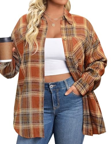 IN'VOLAND Flannel Shirt Women Button Down Long Sleeve Plaid Shirts 20026 - Image 1