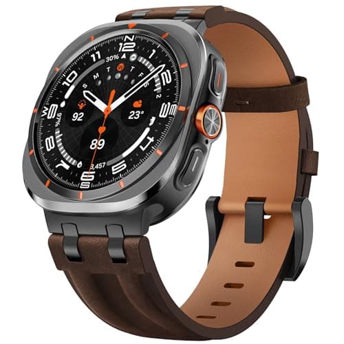 Leather Band Compatible with Samsung Galaxy Watch Ultra 47mm/Watch 8 7 6 5 4 FE 40mm 44mm/Watch 8 6 4 Classic/Watch 5 Pro, Premium Top Grain Leather Strap with Rugged Stainless Steel Connector for Samsung Watch Bands Men & Women